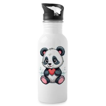 Panda mit Herz - Trinkflasche mit integriertem Trinkhalm - Weiß - Rechts
