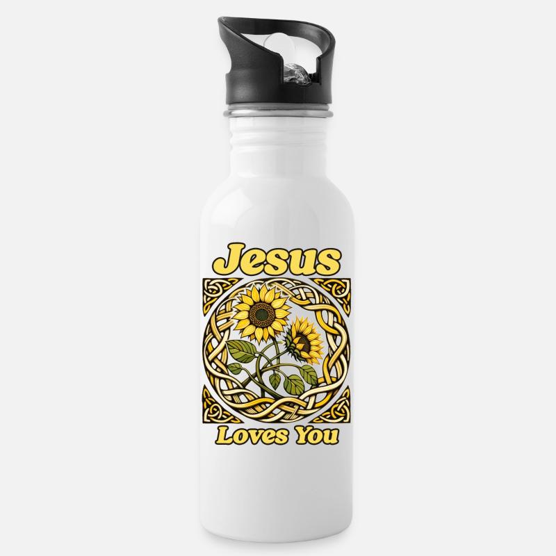 Jesus liebt dich - Trinkflasche mit integriertem Trinkhalm - Weiß