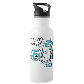 Zeit zum Lieben - Erde - Trinkflasche mit integriertem Trinkhalm - Weiß - Rechts