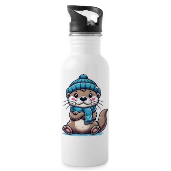 Loutre mignonne - Gourde avec paille intégrée - blanc - Droite
