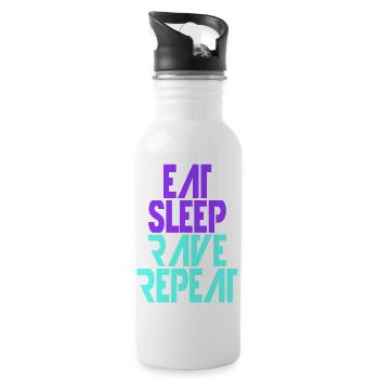 Eat Sleep Rave Repeat Essen Schlafen Raven Spruch - Trinkflasche mit integriertem Trinkhalm - Weiß - Rechts