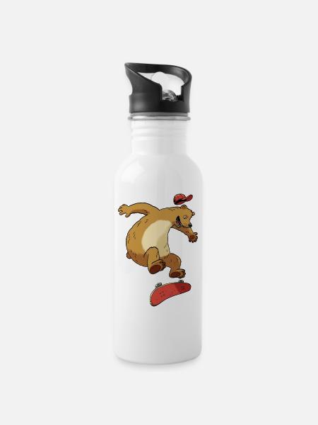 Bear on skateboard - Water bottle with straw - white