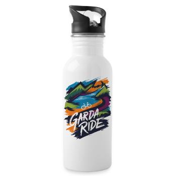 Design der Radtour in den Bergen und am Gardasee - Trinkflasche mit integriertem Trinkhalm - Weiß - Rechts