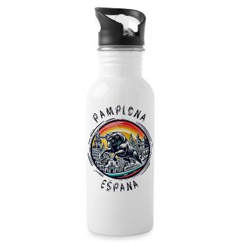 Pamplona Spain bull vacation - Water bottle with straw - white - Right