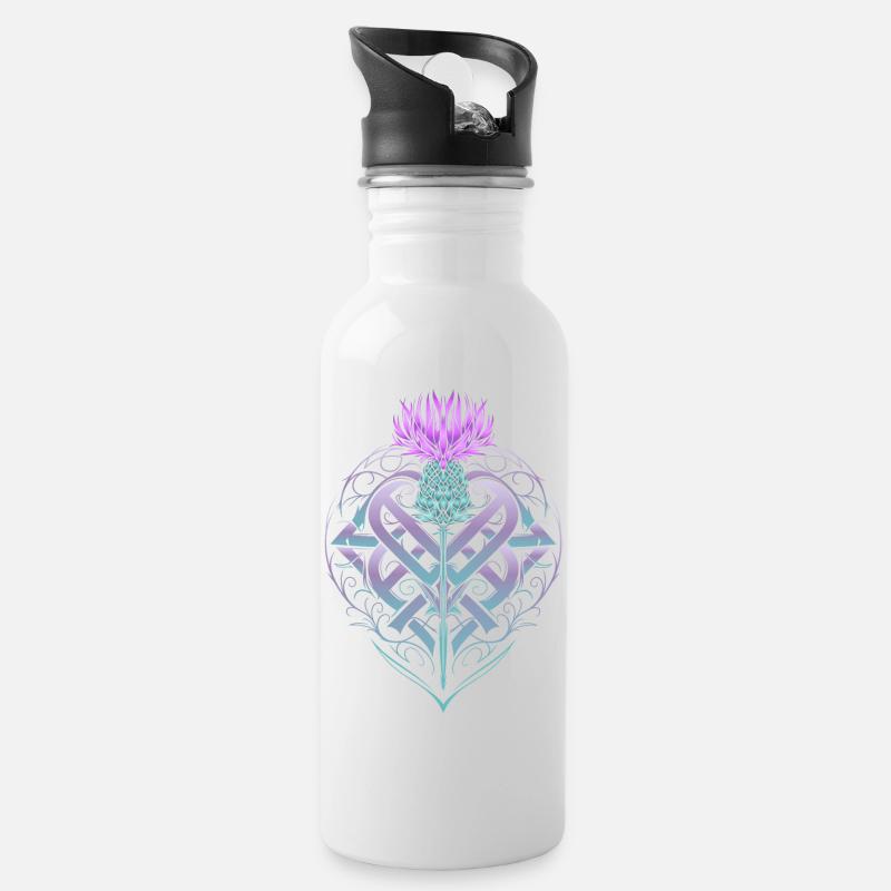Thistle Shield Celtic Knots Thistle Lover - Water bottle with straw - white
