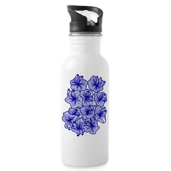 Blumen - Trinkflasche mit integriertem Trinkhalm - Weiß - Rechts