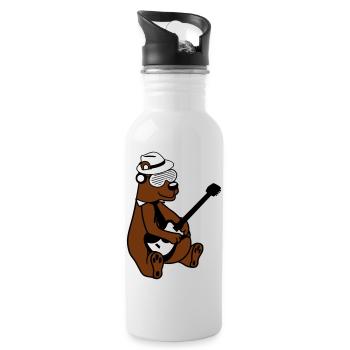 Seated Bear Brown Bear Plays Guitar Guitarist - Water bottle with straw - white - Right