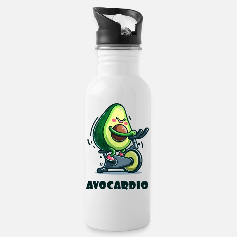 AVOCARDIO - Trinkflasche mit integriertem Trinkhalm - Weiß