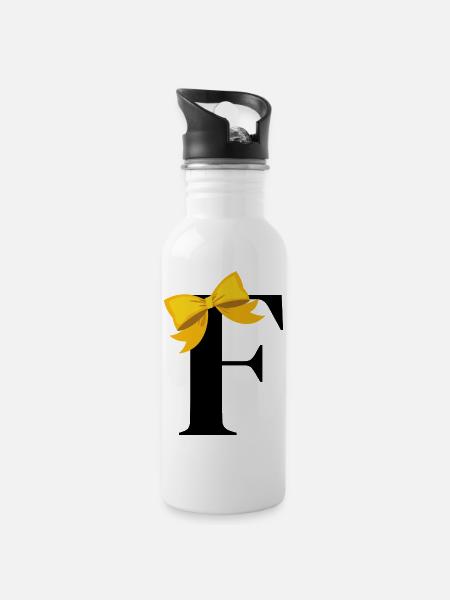 Buchstabe f gelbe Schleife - Trinkflasche mit integriertem Trinkhalm - Weiß