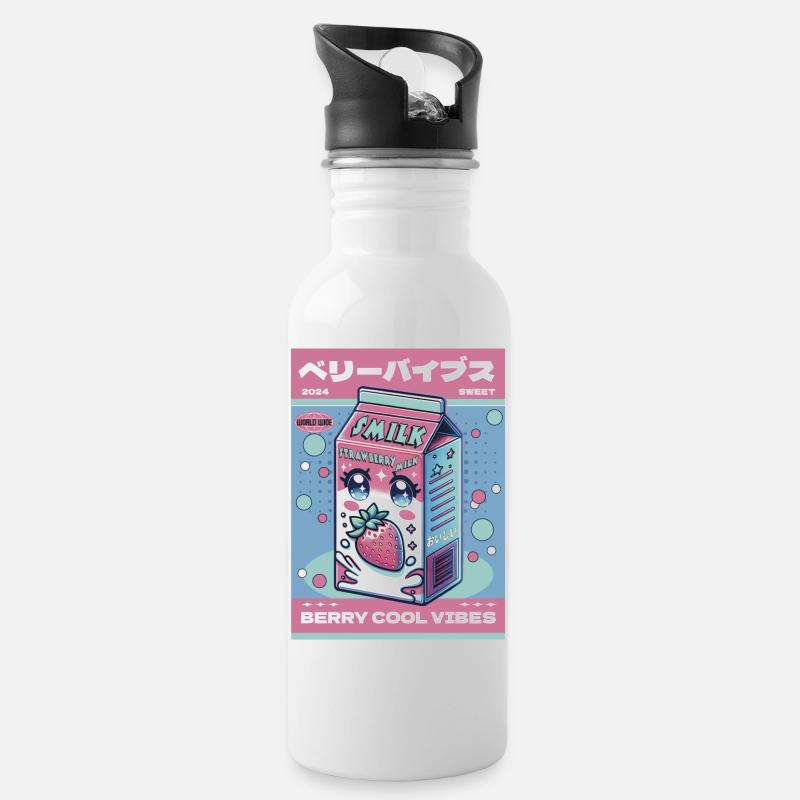Berry Cool Vibes - Trinkflasche mit integriertem Trinkhalm - Weiß