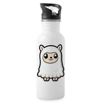 Alpaca Llama Halloween Comic Ghost - Water bottle with straw - white - Right
