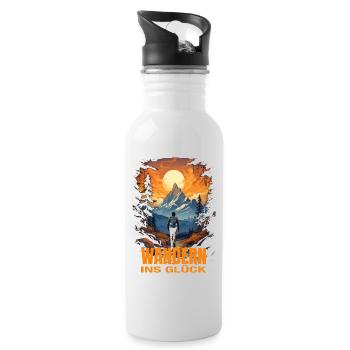 Wandern ins Glück - Trinkflasche mit integriertem Trinkhalm - Weiß - Rechts