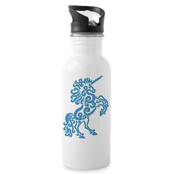 Blue Unicorn Horse - Water bottle with straw - white - Right