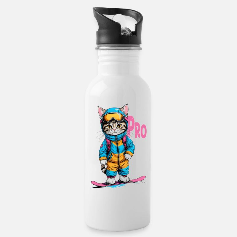 Snowboarding Kitty Pro - Trinkflasche mit integriertem Trinkhalm - Weiß