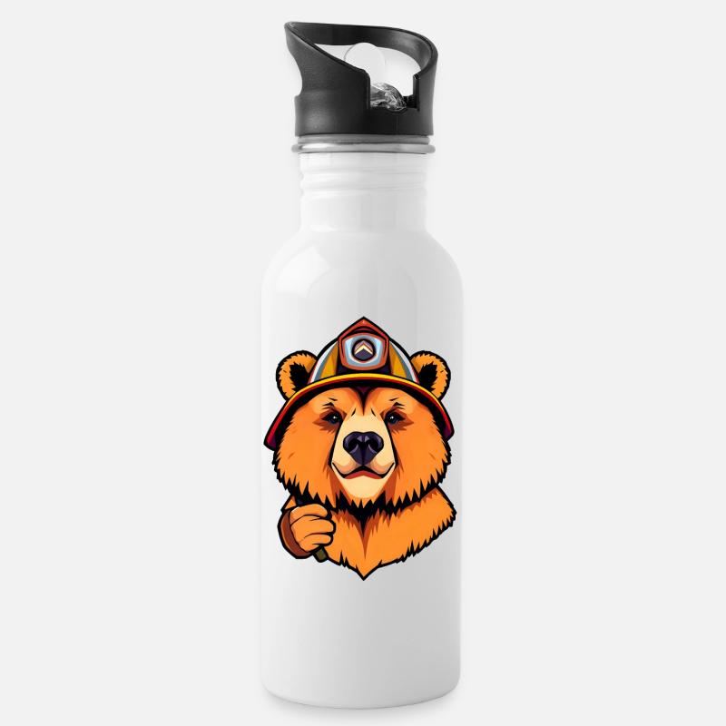Ours en peluche courageux pompier prêt à l’action - Gourde avec paille intégrée - blanc