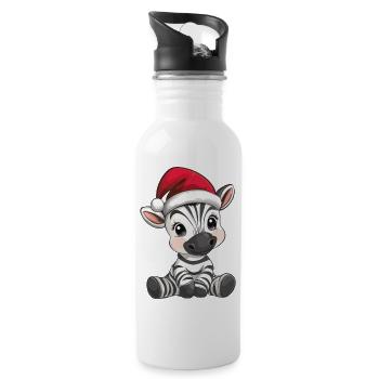 Zebra Weihnachten Süß Niedlich Xmas Weihnachtlich - Trinkflasche mit integriertem Trinkhalm - Weiß - Rechts