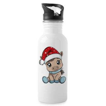 Pferd Weihnachten Süß Niedlich Xmas Weihnachtlich - Trinkflasche mit integriertem Trinkhalm - Weiß - Rechts