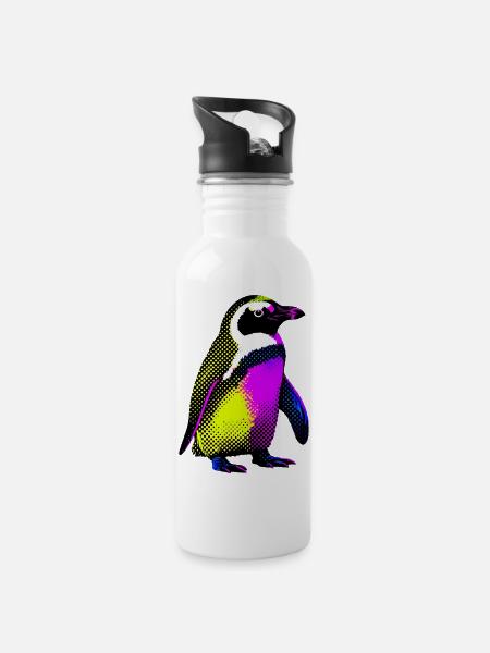 Pinguin - Trinkflasche mit integriertem Trinkhalm - Weiß
