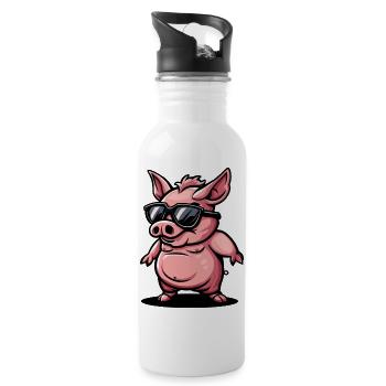 Pig Comic Cool Sow - Water bottle with straw - white - Right