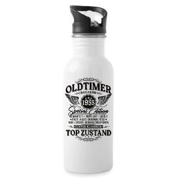 Oldtimer Baujahr 1955 Jahrgang Geburtstag Geschenk - Trinkflasche mit integriertem Trinkhalm - Weiß - Rechts