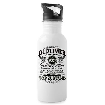 Oldtimer Baujahr 2005 Jahrgang Geburtstag Geschenk - Trinkflasche mit integriertem Trinkhalm - Weiß - Rechts