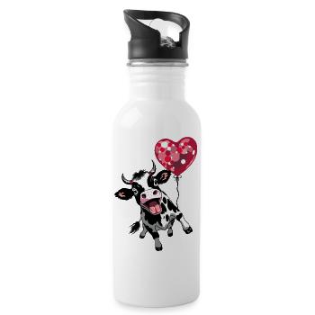 Lustiger Kuh-Kulturschock mit Herz - Trinkflasche mit integriertem Trinkhalm - Weiß - Rechts