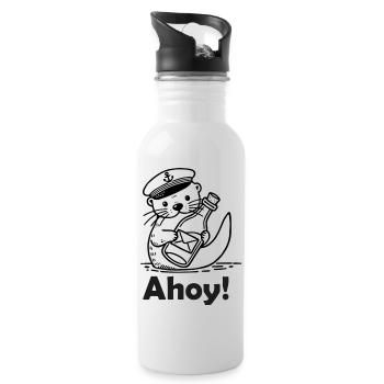 Cute Seaman Otter Holding A Postcard In A Bottle - Water bottle with straw - white - Right