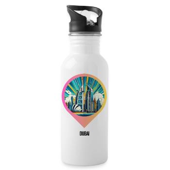 AI Design: Comic Cityscape of Dubai - Trinkflasche mit integriertem Trinkhalm - Weiß - Rechts