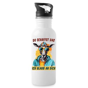 Du schaffst das! Ich glaub an dich! Glücksbringer - Trinkflasche mit integriertem Trinkhalm - Weiß - Rechts