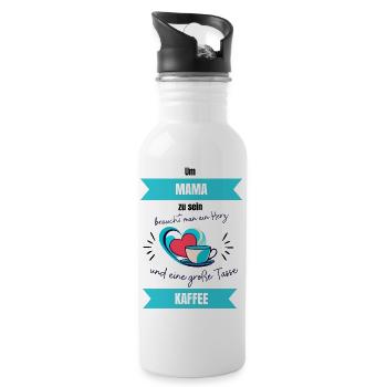 Um Mama zu sein braucht man ein Herz & viel Kaffee - Trinkflasche mit integriertem Trinkhalm - Weiß - Rechts