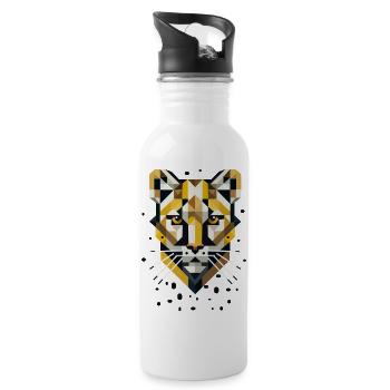 Geometrische Eleganz –Raubkatze in abstrakter Form - Trinkflasche mit integriertem Trinkhalm - Weiß - Rechts