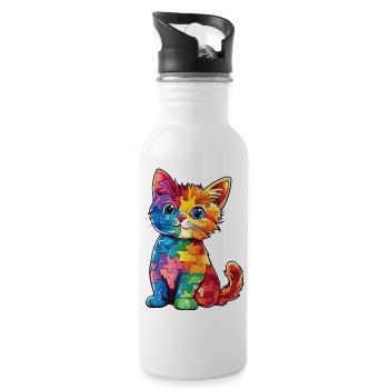 Autismus Katze Autist - Trinkflasche mit integriertem Trinkhalm - Weiß - Rechts
