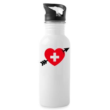 Herz Mit Schweizerkreuz Und Pfeil (Schweiz / 3C) - Trinkflasche mit integriertem Trinkhalm - Weiß - Rechts