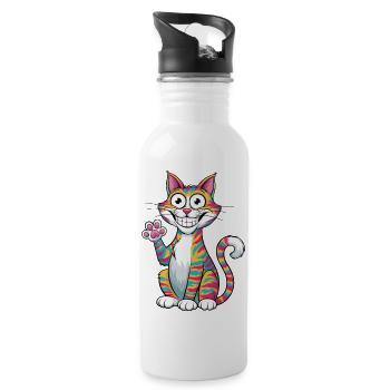 Waving Cat - Water bottle with straw - white - Right