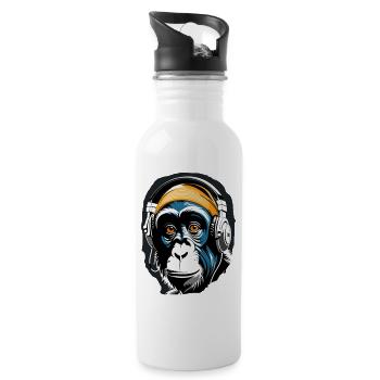 Music Monkey Chimpanzee Headphones as a Gift Idea - Water bottle with straw - white - Right
