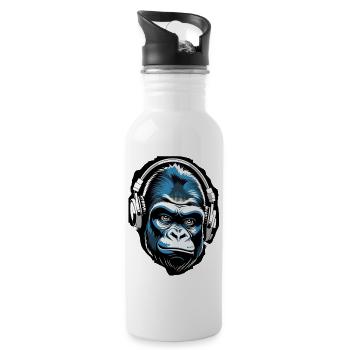 Music Monkey Gorilla with Headphones as a Gift Idea - Water bottle with straw - white - Right