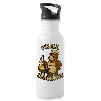 Grill-Sergeant Lustiges BBQ Papa Design - Trinkflasche mit integriertem Trinkhalm - Weiß - Rechts