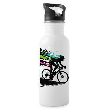 Glitch Pixel Cyclist – Digitale Speed Art - Trinkflasche mit integriertem Trinkhalm - Weiß - Rechts