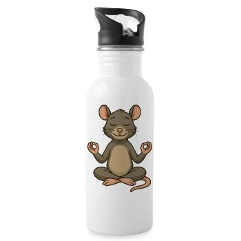Maus Ratte Yoga Meditation Entspannung Innere Ruhe - Trinkflasche mit integriertem Trinkhalm - Weiß - Rechts