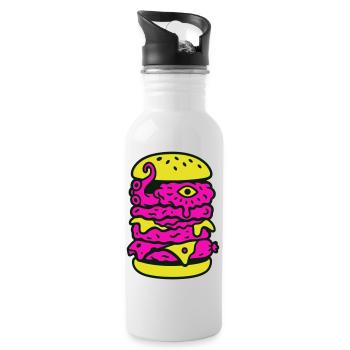 Monsterburger im Pop-Art Stil - Trinkflasche mit integriertem Trinkhalm - Weiß - Rechts