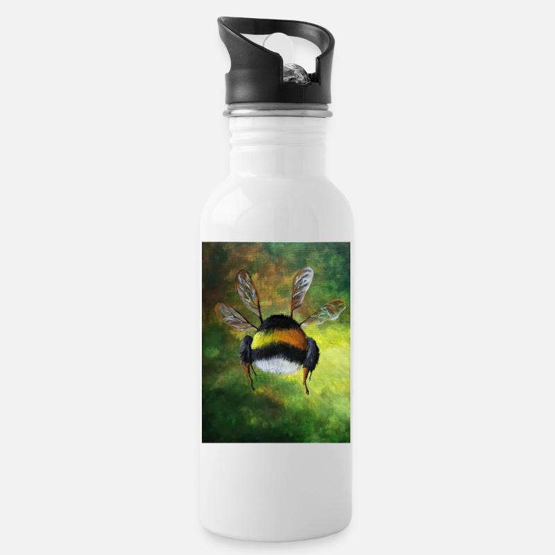 Wildbiene - Trinkflasche mit integriertem Trinkhalm - Weiß