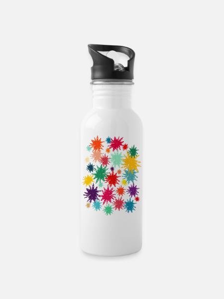 Bunte Blüten (Used) 01 - Trinkflasche mit integriertem Trinkhalm - Weiß