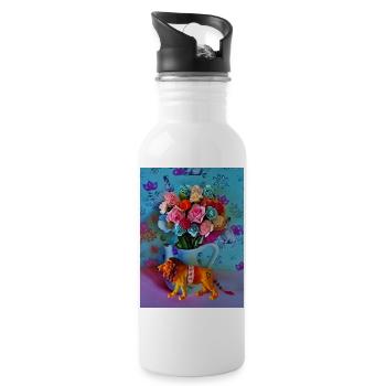 Colorful lion - Water bottle with straw - white - Right