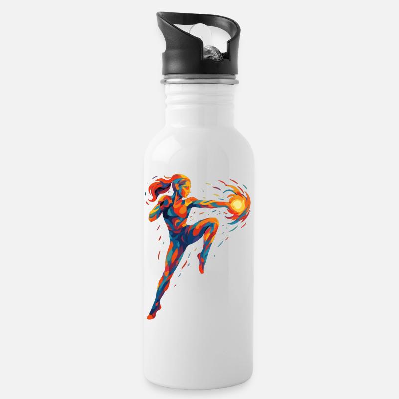 Kickboxerin cool abstrakt Power Kickboxen Geschenk - Trinkflasche mit integriertem Trinkhalm - Weiß