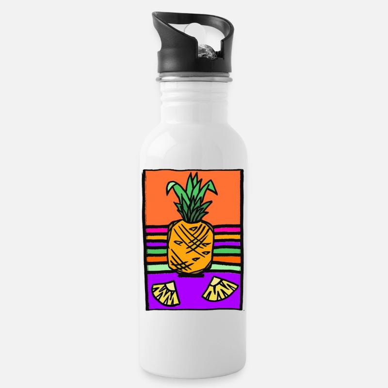 Illustration de néon d’ananas - Gourde avec paille intégrée - blanc