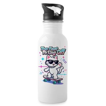 🐱 Cat Skater mit Brille – Zu schnell zum Ausloggen - Trinkflasche mit integriertem Trinkhalm - Weiß - Rechts