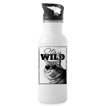 Stay Wild Cool Cat – Funny Relaxed Chonky Kitty - Water bottle with straw - white - Right