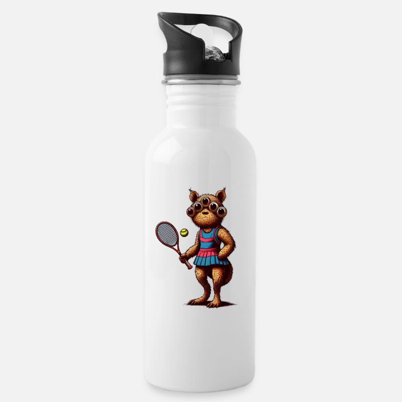 Tennisfanatisches Geschöpf - Trinkflasche mit integriertem Trinkhalm - Weiß