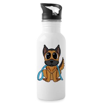 Niedlicher Hund mit Schleife - Deutscher Schäferhu - Trinkflasche mit integriertem Trinkhalm - Weiß - Rechts