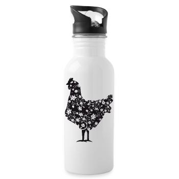 Huhn mit floralem Muster - Trinkflasche mit integriertem Trinkhalm - Weiß - Rechts